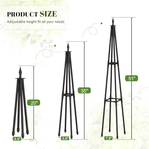 Alisisfores 4 FT Obelisk Trellis for Climbing Plants, Black - size: 4 Ft