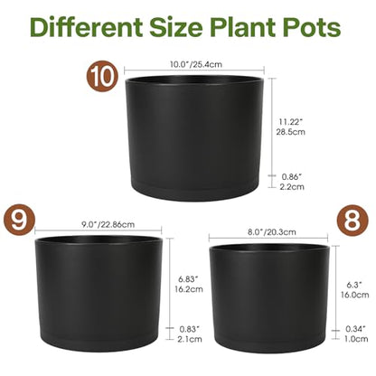 GARDIFE 3 Pack Cylinder Planter Set 10/9/8 Inch White Indoor Plant Pots - color: Black