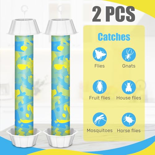 Qualirey 2 Pcs Sticky Fly Trap Fly Stick with Hook, Blue Camouflage - style: Blue Camouflage