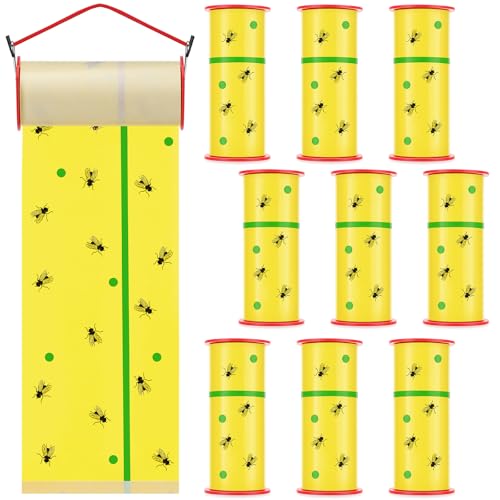 10 Rolls Sticky Fly Trap 30 ft Each, Fluorescent Yellow, Green Lines - color: Fluorescent Yellow with Green Lines