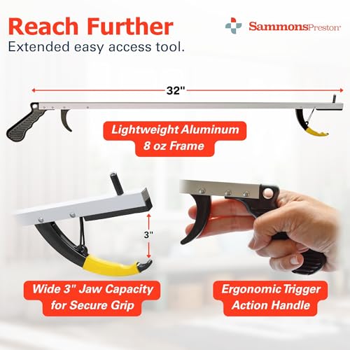 Sammons Preston Reacher with Super Strong Magnet, 32 Inch, Grabber Reacher Tool, Lightweight Trash Picker Grabber & Garden Nabber, Aluminum Picker Up Tool & Reaching Claw, Dressing Assist Tool, 3 Pack - color: 32" Long, Super Strong Magnet, size: 3 Pack