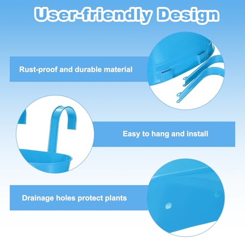 uxcell Rail Planter for Outdoor Plants, 4 Pcs 11" Iron Wall Hanging Planters Fence Railing Balcony Planters with Drainage Holes and Detachable Hooks, Dark Blue - color: Dark Blue