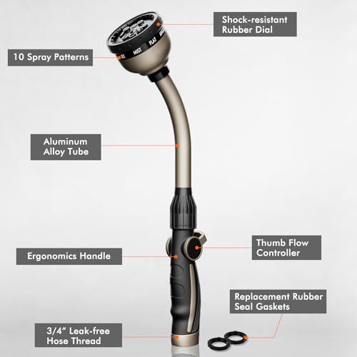RESTMO Watering Wand Heavy Duty, 15-Inch Long Hose Nozzle Sprayer - color: Bronze