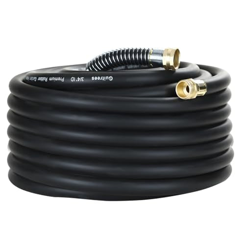 Guitrees 75FT 3/4 Heavy Duty Rubber Garden Hose - 300psi Working, 1000psi Burst - Hot/Cold Water - Five-Layered Braiding for Durability - Versatile for Gardening, Agriculture, Construction(Black) - color: Black, size: 3/4 75FT Male to Female