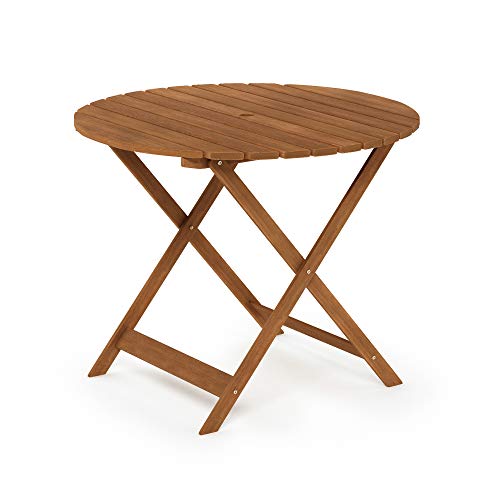 Furinno TIOMAN Outdoor Foldable Patio Table, Natural - size: Round Dining Folding Table