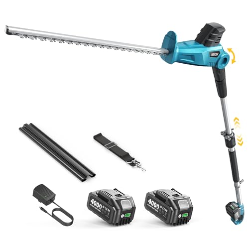 SEESII 20V Pole Hedge Trimmer Cordless, 20" Electric Bush Trimmer 2×4.0Ah - color: Blue