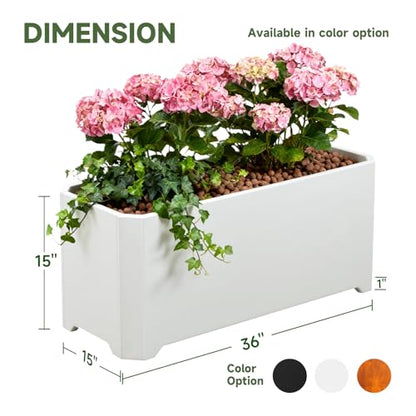 Metal Rectangular Planter Box 36"L x 15"W x 15"H Large White Planters - color: White, size: 36"Lx15"Wx15"H