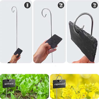 Slate Plant Labels Garden Markers Signs Labels with Stainless Steel Stake & Marker Pen Waterproof Slate Plant Labels for Flowers, Herbs, Potted Plants, Seed (Rectangular, 5PCS) - size: 5PCS, style: Rectangular