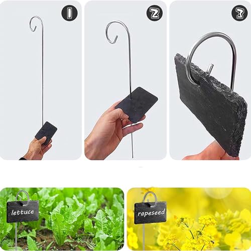 Slate Plant Labels Garden Markers Signs Labels with Stainless Steel Stake & Marker Pen Waterproof Slate Plant Labels for Flowers, Herbs, Potted Plants, Seed (Rectangular, 10PCS) - size: 10PCS, style: Rectangular