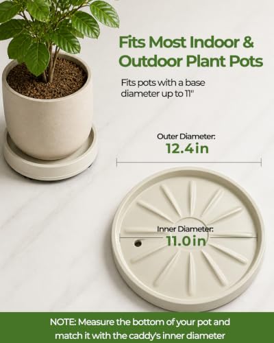 Plant Caddy with Wheels 12 Inch, Indoor Outdoor Rolling Plant Saucer - size: 12.5-inch