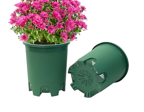 5 Gallon 10-Pack Green Nursery Pot Black Plastic Planters with Drainage for Outdoor Indoor Large Plants Trees - color: Green, size: 10-Pack 5 Gal
