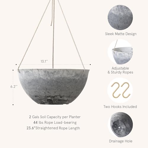 LA JOLIE MUSE Hanging Planter Baskets for Outdoor Plants, Set of 2, 13 Inch - color: Marble Pattern