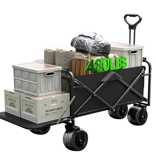 Collapsible Wagon Cart Foldable with Tailgate, 240L 480lbs Capacity, Heavy Duty Beach Wagon with Wheels Brake, Shopping Carts for Grocery, Camping, Garden Cart