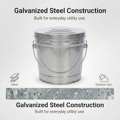 6 Gallon Outdoor Garbage Can, Galvanized Metal Trash Can with Locking Lid, Rust & Weather Resistant Storage Bin for Dog Poop, Pet Food, Charcoal