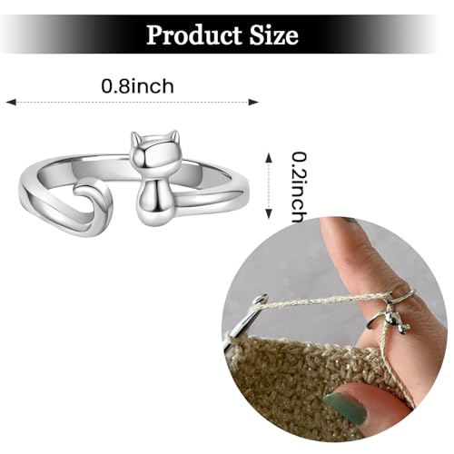 Namifin Crochet Ring for Fingure Adjustable Crochet Tension Ring Yarn Tension Rings Easy Crocheting Crochet Accessories Mother Grandma Thanksgiving Presents - color: Mellow Crochet Cat Ring