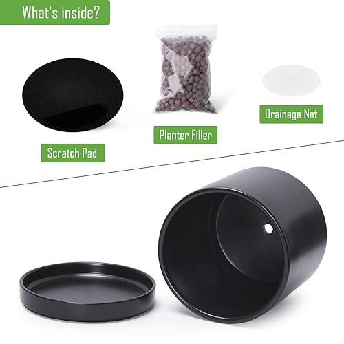 D'vine Dev 2-Pack Ceramic Pots with Saucers, Black, 10 in, 94-V-E-2 - color: Black, size: 10 Inch