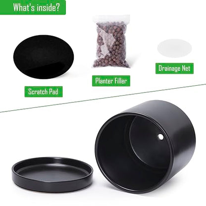 D'vine Dev 2-Pack Ceramic Pots with Saucers, Black, 10 in, 94-V-E-2 - color: Black, size: 10 Inch