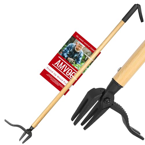 Stand-Up Weed Puller with Long Handle, Made of Aluminum Alloy Bamboo Texture Design, Roots Remover for Garden & Lawn Care, Easily Remove Weeds Without Bending, Pulling, or Kneeling