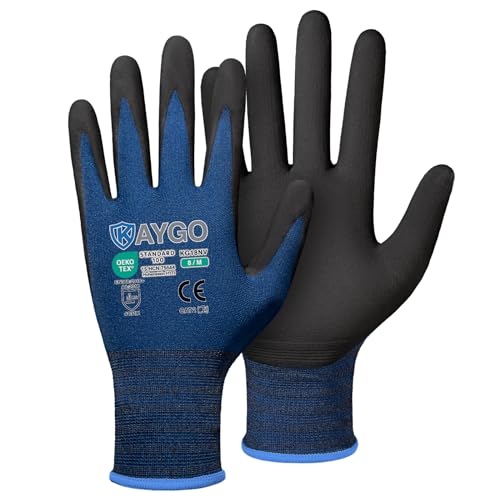 KAYGO Safety Work Gloves, MicroFoam Nitrile Coated, Men Women,KG18N - color: Dark Blue, size: Medium