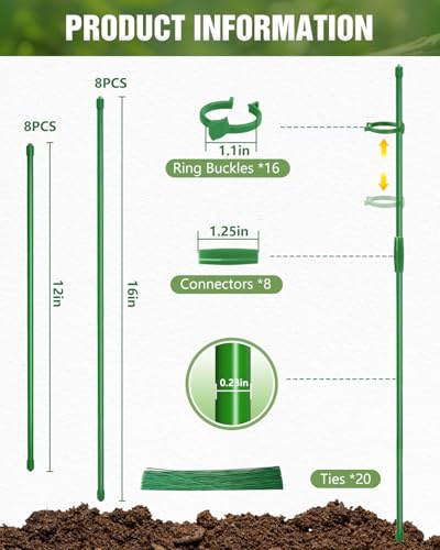 16 Pack 12 & 16 Inch Plant Support Stakes for Indoor & Garden