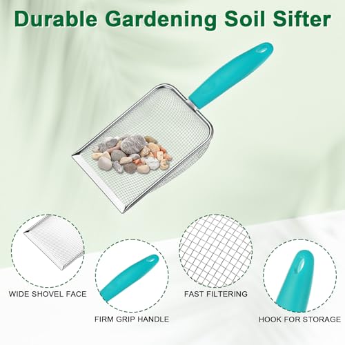 M METERXITY 1-Pack Gardening Soil Sifter, 2.8 mm Mesh Stainless Steel Portable Gardening Sifter with Plastic Handle for Sand/Dirt/Rock Compost [White, Blue] - color: White, Blue, size: 2.8X2.8mm