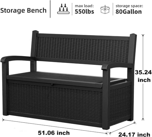 PatioZen 80 Gallon Storage Bench Deck Box, Black - color: Black, size: 80 Gallon