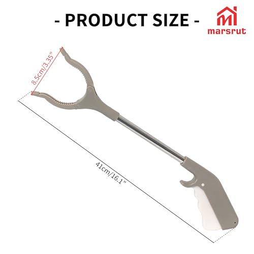 2pcs Short Grabber Reacher Tool for Seniors, 16 Inch Small Mini Extra Strong Tongs for Handicap Elderly Childrens Adult, Trash Litter Reaching Picker Stick, Heavy Duty Extension Helping Hands, Grey