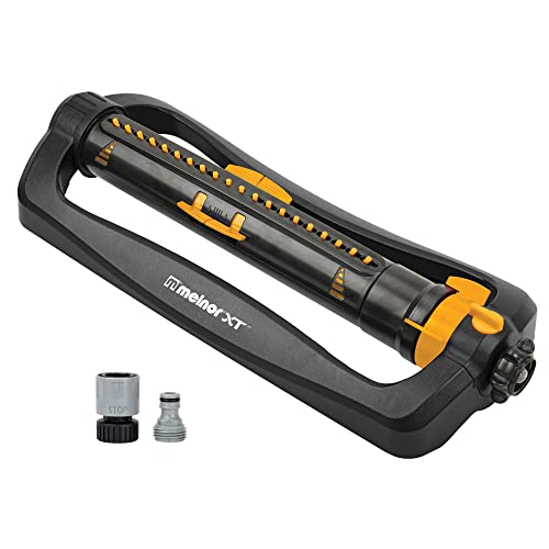 XT Turbo Oscillating Sprinkler & Melnor 65134AMZ 5 Piece Quick Connect Starter Set Connector Bundle, Yellow, Black, Grey