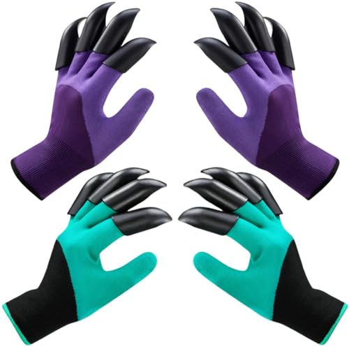 Garden Gloves with Claws, Breathable Gardening Work Gloves for Digging, Claw Gardening Gloves for Planting, Puncture Resistant Garden Gloves Best Gifts for Gardeners Women Men(Purple+Blue). - color: 1purple + 1blue
