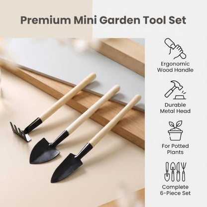 6PCS Garden Hand Tools Set Wooden Handle Mini Shovel Rake - color: Mini Small Size 6-Piece Set