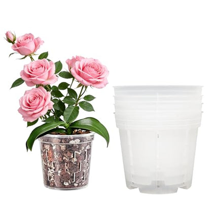 Orchid Pot with Drainage Holes, 4 Pack 5 Inch Clear Plastic Breathable Slotted Pots for Repotting-Root Control Planter-Sturdy Plastic Plant Pot for Butterfly Orchid, Hydroponics, Indoor & Outdoor - size: 5 Inch 4Pcs