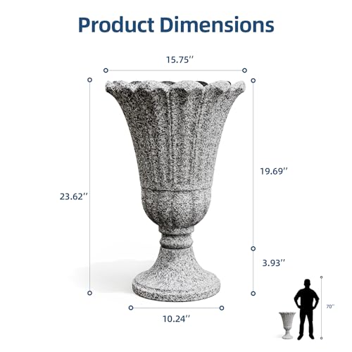 24" Tall Urn Planters for Outdoor Plants, Urns and Pedestal, Gray - color: Heather Grey-sandblasting