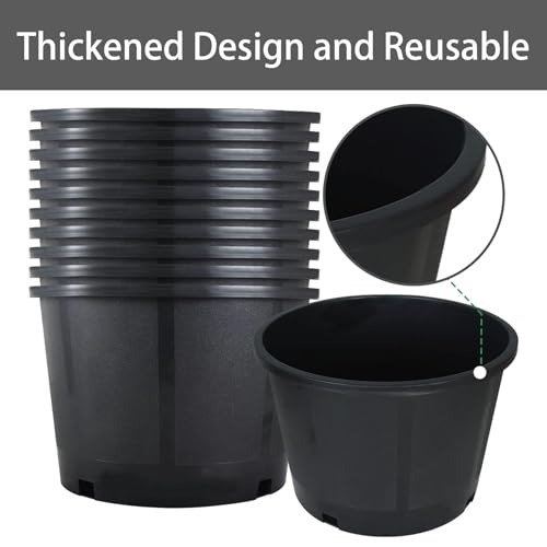 Plant Nursery Pot 10-Pack 5 Gallon Short Plastic Garden Planter Pots Flower Seedling Injection Molded Container Seed Starting Pot Set for Indoor Outdoor Plants Seedlings Vegetables Black - size: Short 5 Gallon
