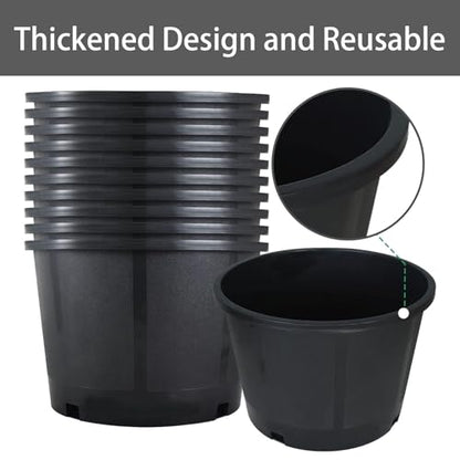 Plant Nursery Pot 10-Pack 5 Gallon Short Plastic Garden Planter Pots Flower Seedling Injection Molded Container Seed Starting Pot Set for Indoor Outdoor Plants Seedlings Vegetables Black - size: Short 5 Gallon