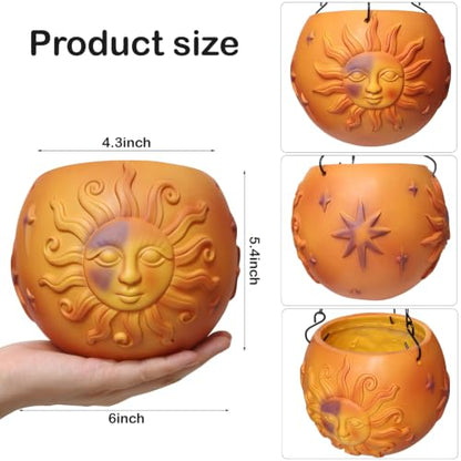 5.4" High Hanging Planter Pot Orange Resin Flower Basket with Chain and Drainage Hole for Indoor Outdoor Plants Succulents Ivy Home Decor