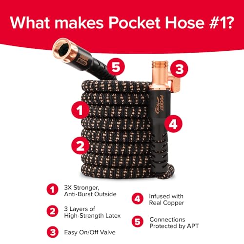 Pocket Hose Copper Head 25 FT Expandable Garden Hose, Pocket Pivot, Nozzle