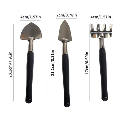 Mini Gardening Tool Set for Potted Plants, 3-Piece Indoor Plant Care Kit with Stainless Steel Shovel & Trowel, Precise Weeding and Transplanting Tools for Greenhouses