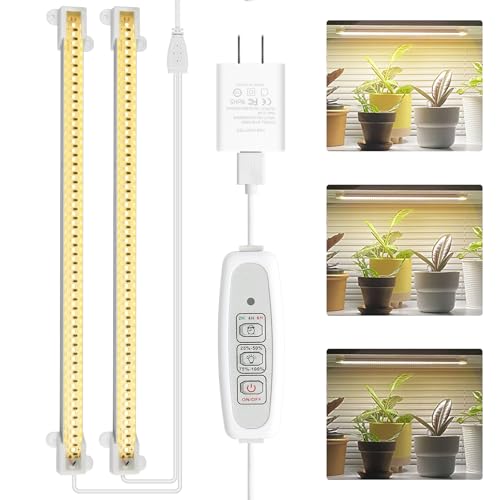 LED Plant Grow Light Strip Full Spectrum for Indoor Plant with Timer - color: White, size: 13.75inch 2Pack-in-1