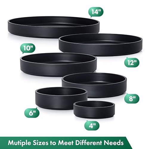Phoenix Vine 10 Inch Plastic Plant Saucer Water Drip Tray, Heavy Sturdy Round Plant Drainage Tray for Indoors Outdoor, Set of 2, Matte Black, 21-TY-10B-2 - size: 10"
