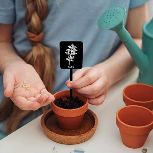 Whaline 24 Pcs Acrylic Plant Label Signs Garden Herb Markers, Black - color: Black