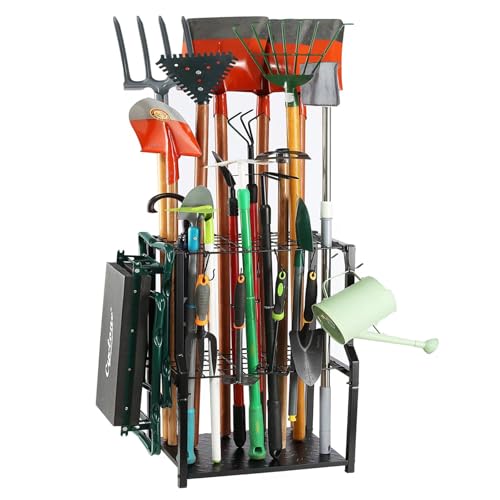 UU-Major Garden Tool Organizer for Garage Corner,Free Standing Yard Tools Rack Heavy Duty,Garage Organization and Storage Stand for Broom,Mop,Rakes,Shovel Holder for Lawn/Shed/Outdoor. - color: Quadrangel-Black