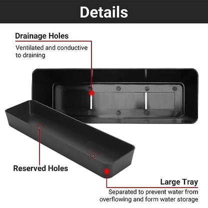 GREANER 12x3.8 Inch Herb Planters, 1 Pack Rectangle Window Boxes with Tray, Indoor Succulent Cactus Mint Plastic Pot for Windowsill, Balcony, Office, Outdoor Garden - Black - size: 1Pack/12x3.8in-black