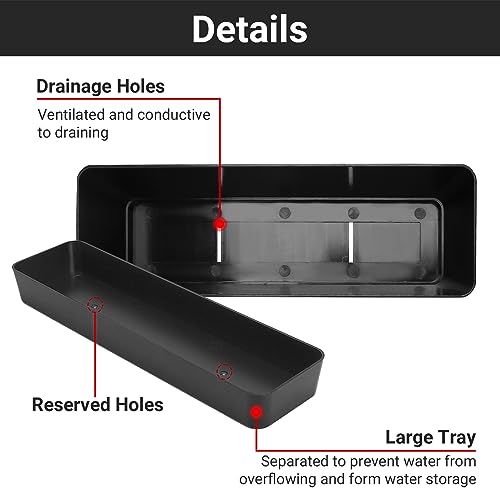 GREANER Black Rectangle Window Boxes, 3 Pack 12x3.8 Inch Herb Planters with Tray, Indoor Succulent Cactus Mint Plastic Pot for Windowsill, Garden Balcony, Office Outdoor Decoration - size: 3Packs/12x3.8in-black