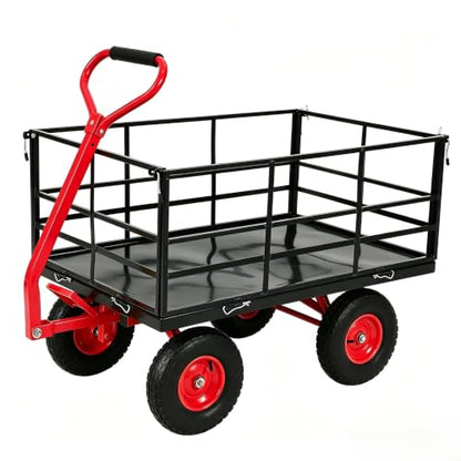 1500 Lbs Steel Garden Dump Cart, 4-in-1 Garden ATV Trailer with 13 Inch Tires and Removable Mesh Side Panels, Metal Utility Yard Trailer with 180° Swivel Handle for Gardening Soil, Tools, Plant - size: 1500 Lbs Dump