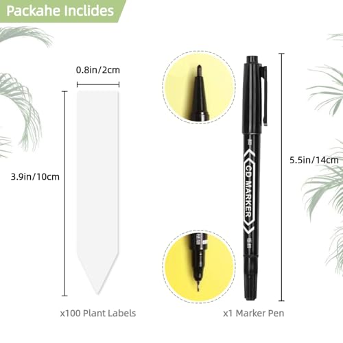 Durable Plastic Plant Labels 100PCS, Waterproof Garden Markers & Seed Tags with Bonus Permanent Pen for Outdoor Gardening