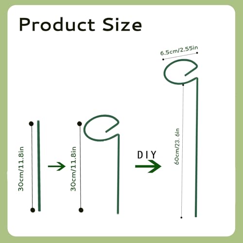 Avxdbr 5Pcs Plant Stakes for Flowers 23.6 Inch Or 11.8 Inch Metal Plant Cage Support Rings Garden Single Stem Stake with Adjustable Height for Garden Support Indoor Outdoor Plants