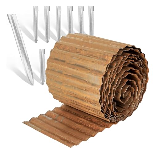Worth 80 Ft. Pre-Rusted Corrugated Garden Edging with 52pcs Stakes, 4-Pack 8" x 20' Sturdy Steel Lawn Landscape Edging, Bendable Metal Edging Border for Raised Flower Bed Tree Surrounds - color: 8"x80'