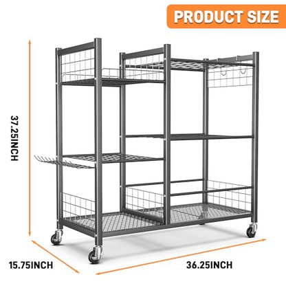 TORACK Garden Tool Stand with Wheels, Rakes Shovels Holder Yard Tools Organizer for Garage, Garden, Shed Indoor/Outdoor Long-Handled Tools Cart(Tool stand with side shelves) - style: Tool stand with side shelves