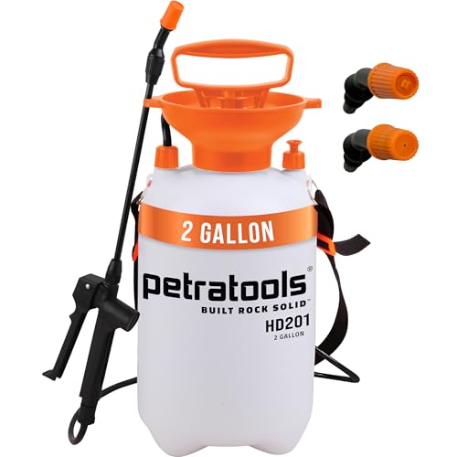 PetraTools HD201 Garden Pump Sprayer 2 Gallon, 52-in Long Hose & 2 Nozzles - color: Orange, size: 2 Gallon