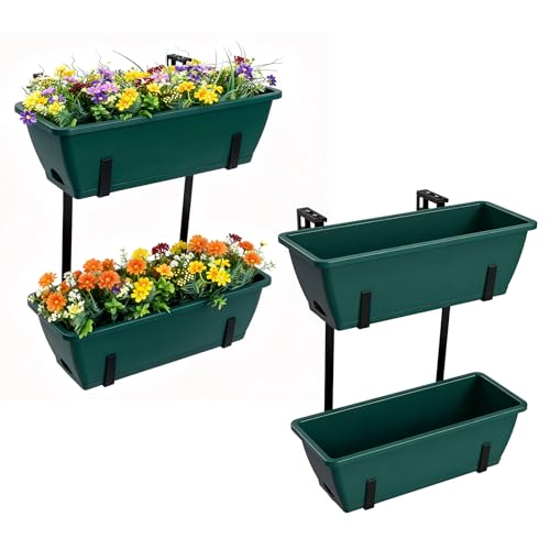 4 Pcs Hanging Flower Pots, 16.9 Inches Railing Planter Box, Green - color: Green